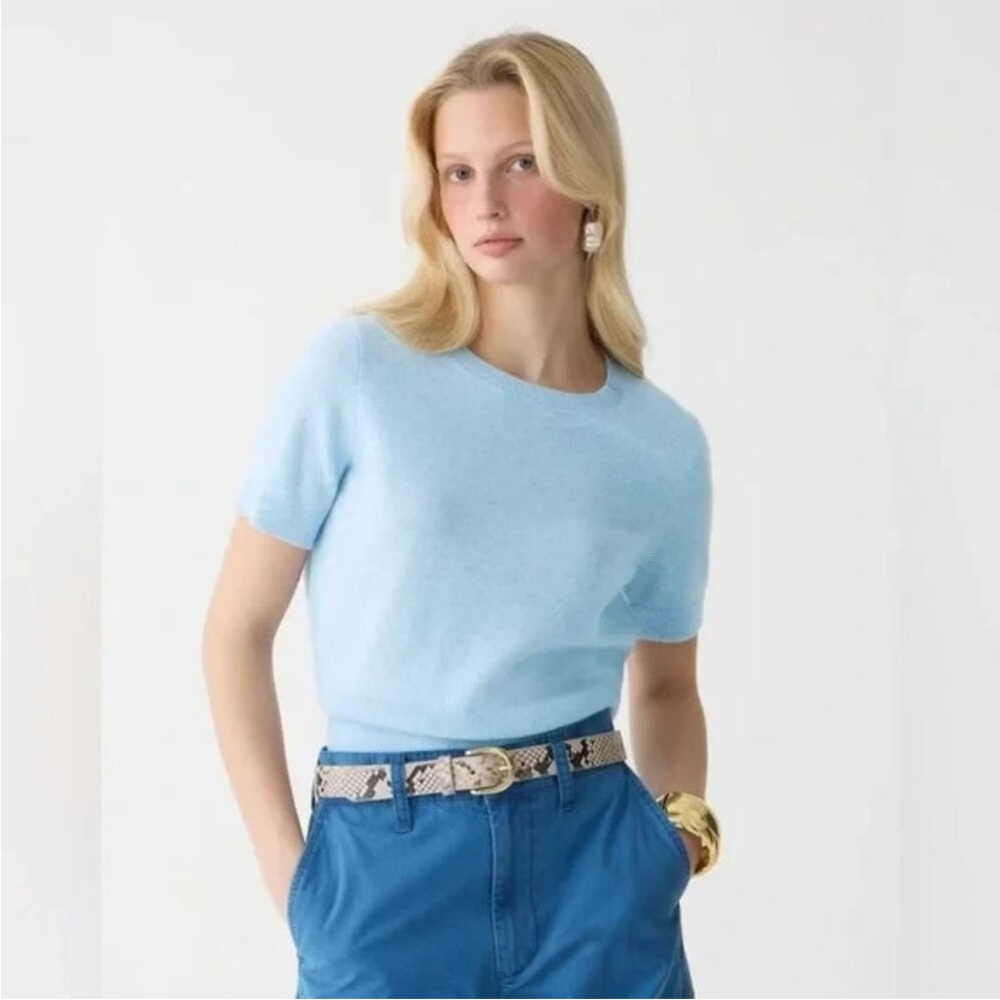 J.Crew Shrunken Cashmere T-Shirt Sweater in Heather River Blue NWT